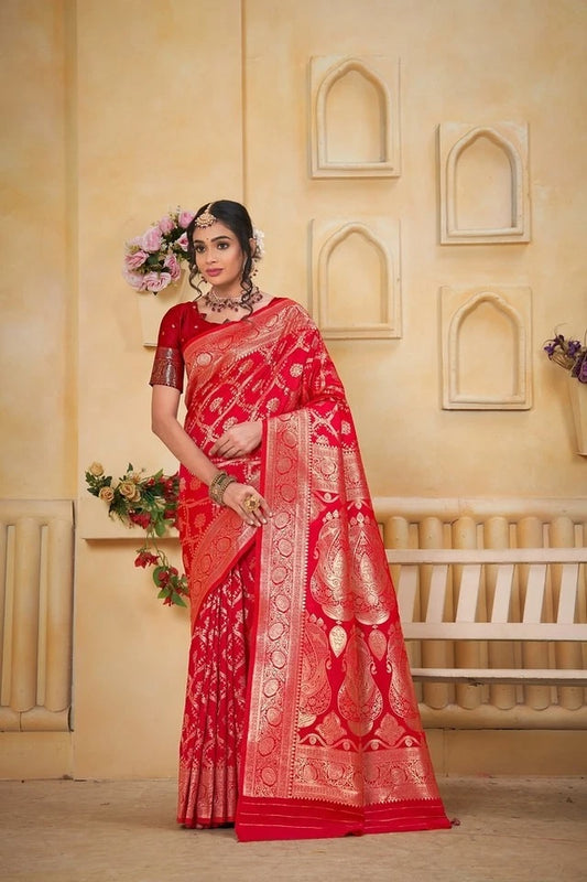 Soft Silk Weaving Banarasi Jari Work Wedding Wear Sari With Blouse 11-VF