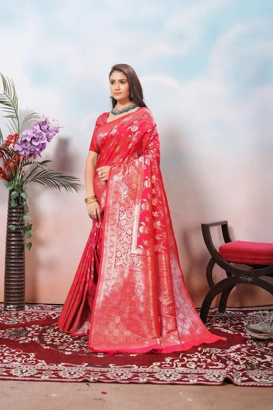 Women's Classic Soft Silk Weaving Banarasi Jari Work Sari With Blouse11-VF