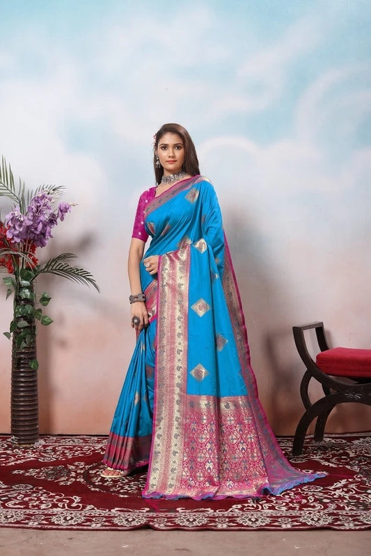 Traditional Soft Silk Jacquard Border Contras Sari With Blouse 11-VF