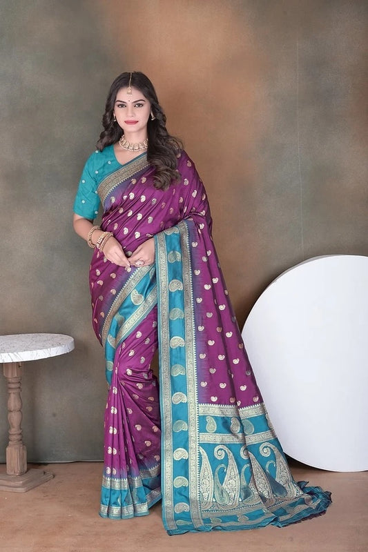 Elegant Soft Silk Saree Weaving Heavy Banarasi Pallu Sari With Blouse 11-VF