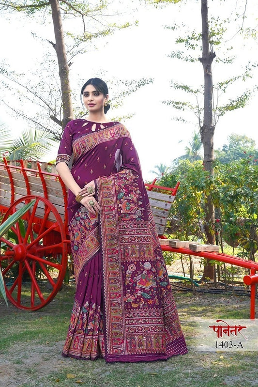 Traditional Soft Pure Silk Saree With Pashmina Design With Blouse 11-VF