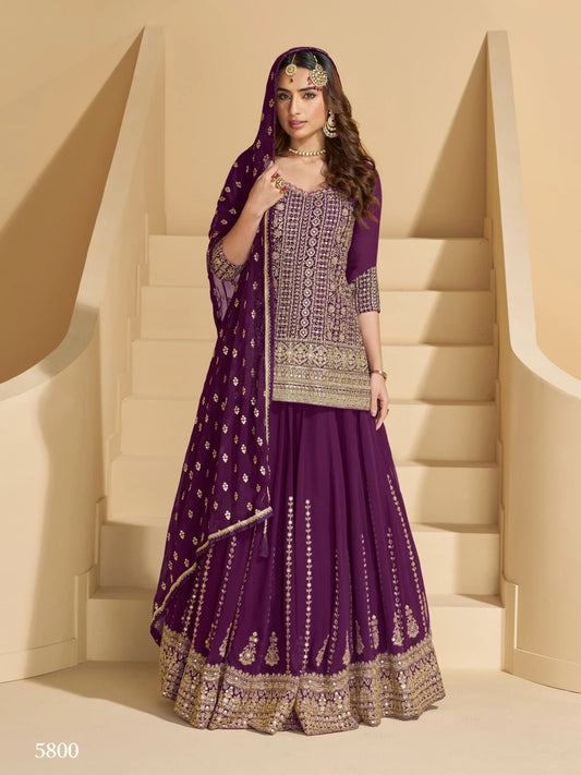 Real Georgette Traditional Wedding Wear Top Lehenga/Palazzo & Duppatta 12-RD