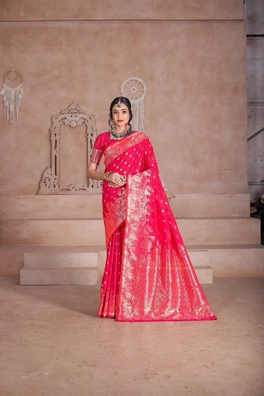 Women's Soft Silk Weaving Banarasi Jari Work Wedding Wear Sari With Blouse 11-VF