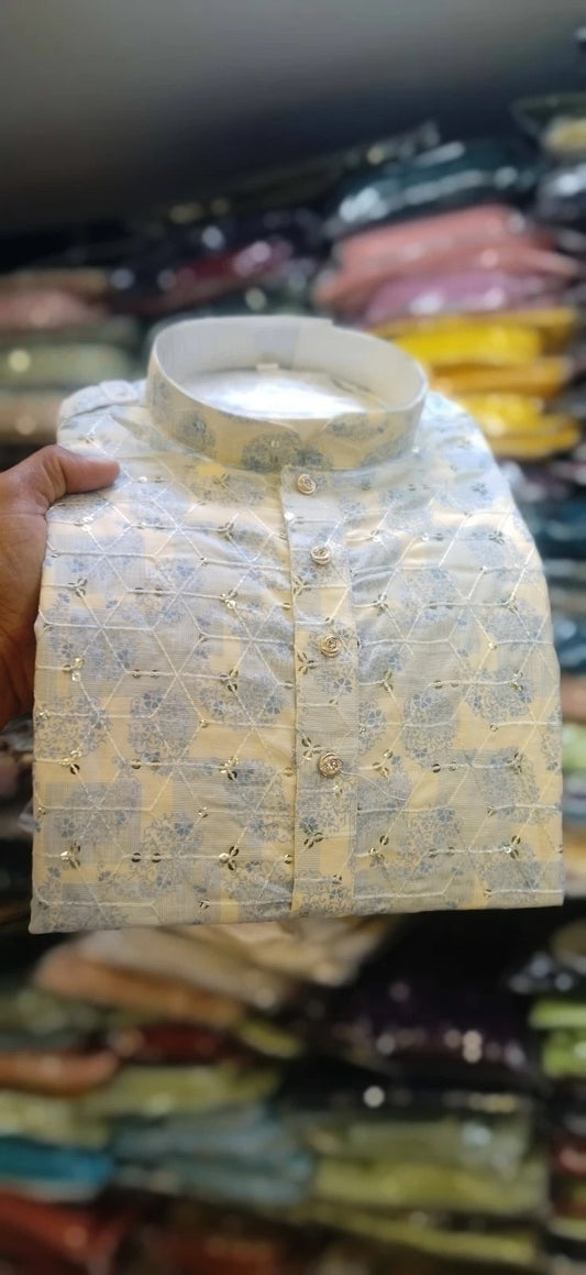 Men's Full Stitched Designer Wedding Wear Linen Kurta Pajama Set 16- MS