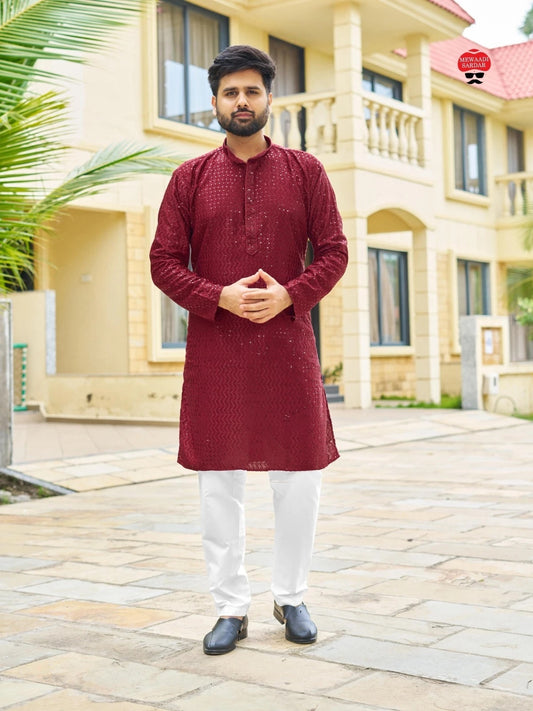 Premium Rayon Traditional Wedding Wear Designer Kurta Pajama Set For Men's 16-IN