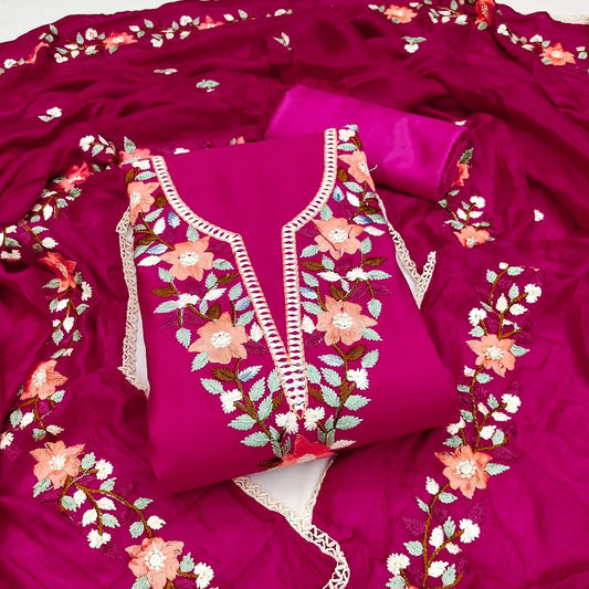 Traditional Beautiful Roman Silk Designer Top Bottom & Dupatta 12-VF