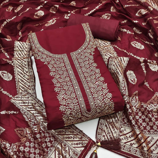 Traditional Wedding Wear Indian Roman Silk Designer Top Bottom & Dupatta 12-VF