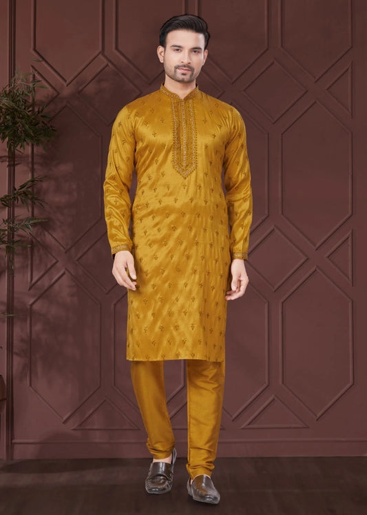 Pure Silk Designer Festival Wear Kurta Pajama Set For Men's 16-MT