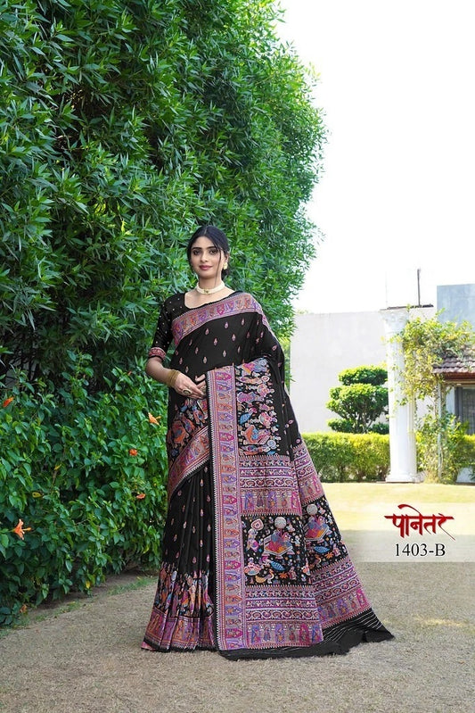 Traditional Soft Pure Silk Saree With Pashmina Design With Blouse 11-VF