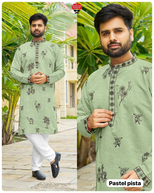 Men's Traditional Roman Silk with Embroidery Work Kurta Pajama Set 16-IN