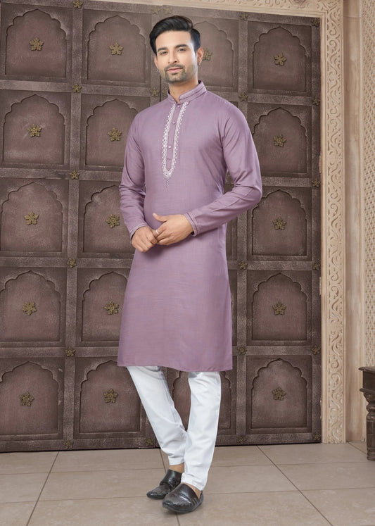 Pure Heavy Cotton With Embroidery & Pintex Work Kurta Pajama Set For Men's 16-MT