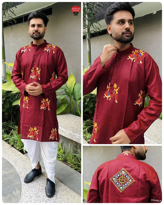 Cotton With Embroidery & Stylish Pattern Kurta With Dhoti For Men's 16-IN
