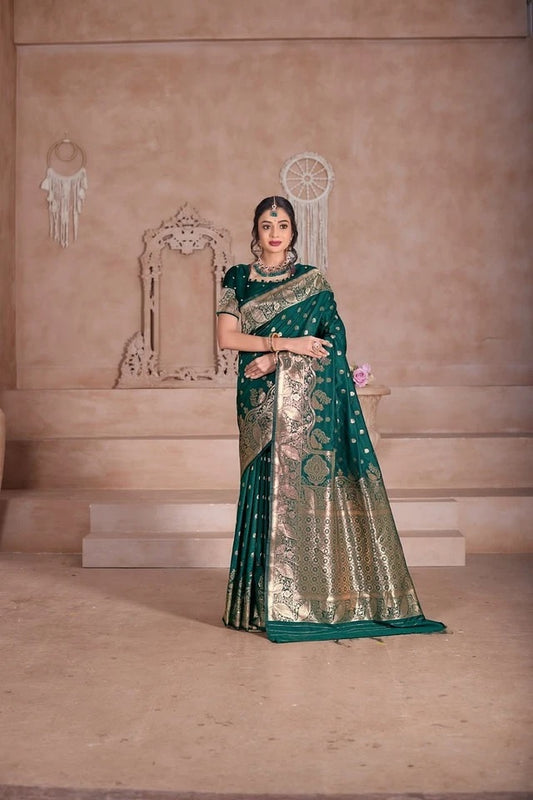 Women's Soft Silk Weaving Banarasi Jari Work Wedding Wear Sari With Blouse 11-VF