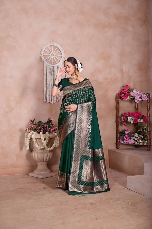 Soft Silk Weaving Banarasi Jari Work Wedding Wear Sari With Blouse 11-VF