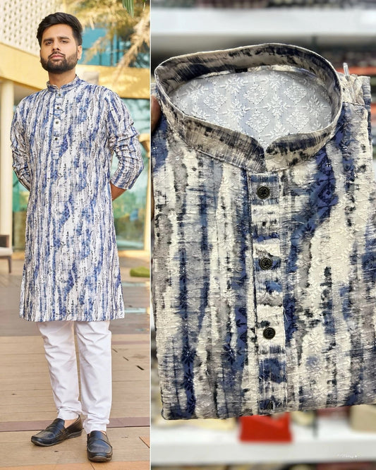 Heavy Rayon Schiffli Chikan Work Wedding Wear Printed Kurta Pajama Set 16-IN