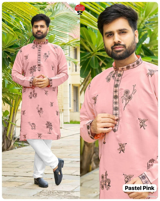 Men's Traditional Roman Silk with Embroidery Work Kurta Pajama Set 16-IN