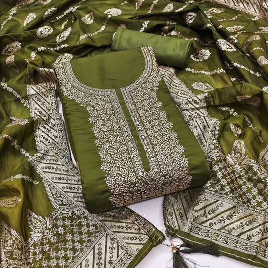 Traditional Wedding Wear Indian Roman Silk Designer Top Bottom & Dupatta 12-VF