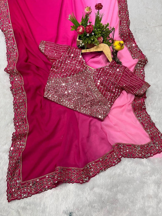 Classic Heavy Faux Georgette Dark to Light Shaded Saree With Blouse 11-RV