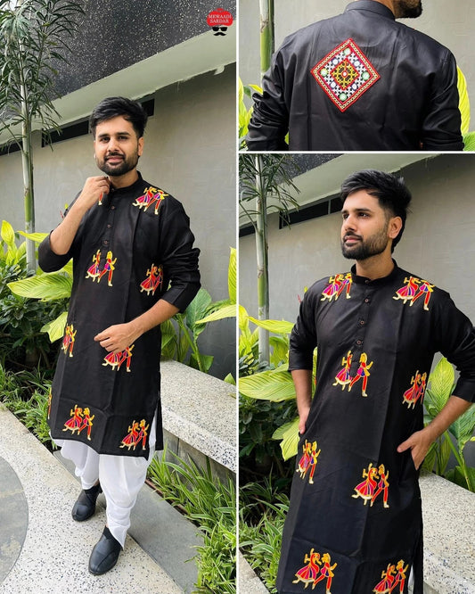 Cotton With Embroidery & Stylish Pattern Kurta With Dhoti For Men's 16-IN