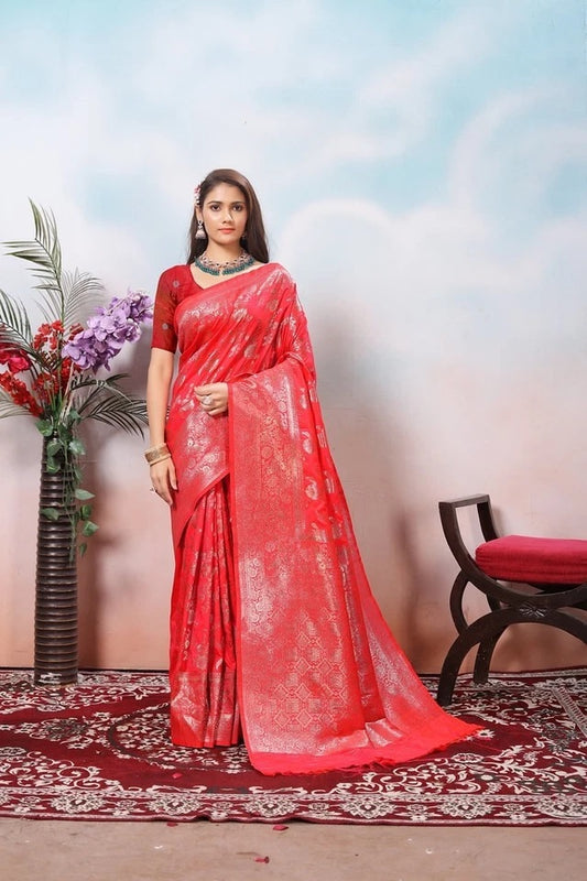 Women's Classic Soft Silk Weaving Banarasi Jari Work Sari With Blouse11-VF