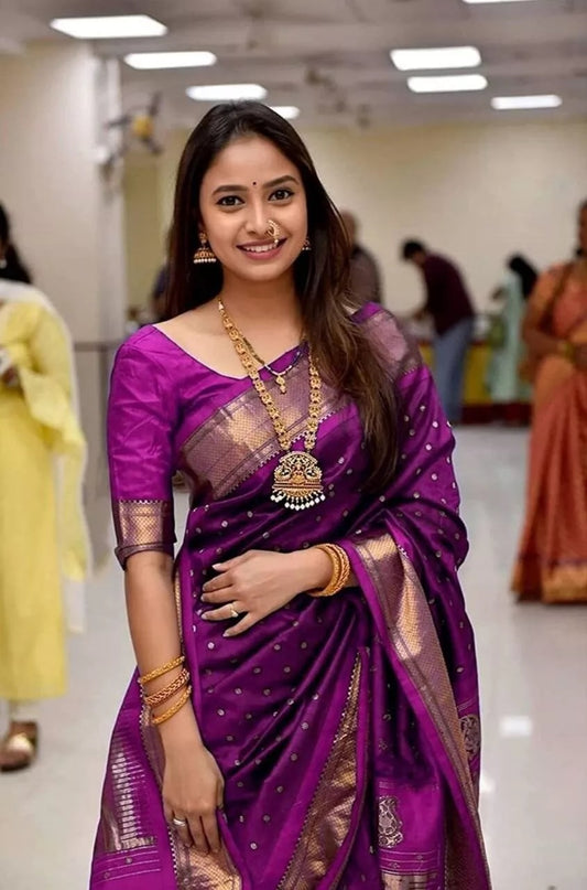 Banarasi Soft Silk Jacquard Border Saree With Unstitched Blouse