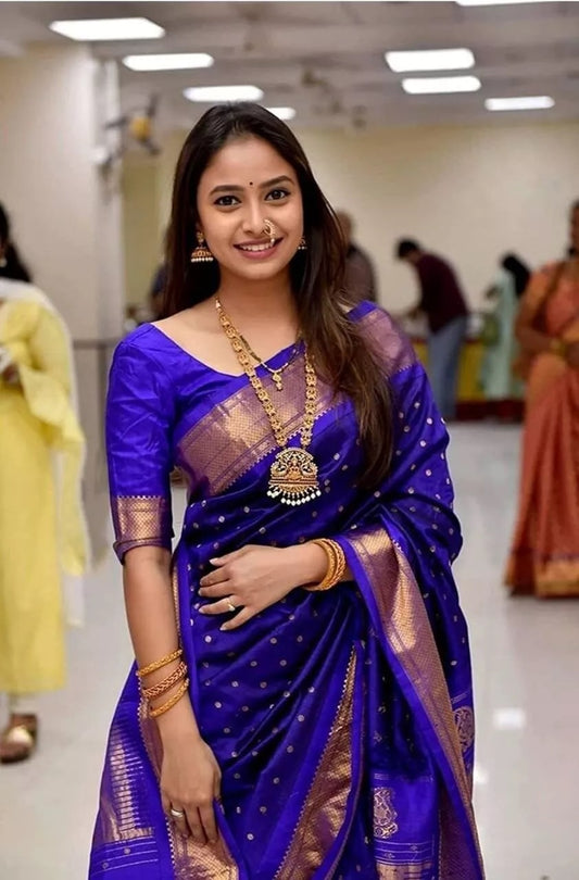 Banarasi Soft Silk Jacquard Border Saree With Unstitched Blouse