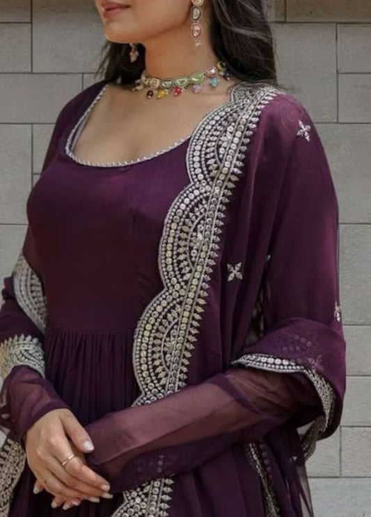 Full Stitched Georgette Long Anarkali Gown Dresses With Dupatta