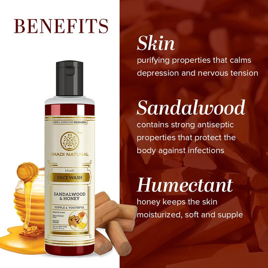 Khadi Natural Sandalwood & Honey Face Wash  Face Wash for Reducing Scars & Blemishes Face Wash for Healthy Skin  Suitable for All Skin Types (210 ml)