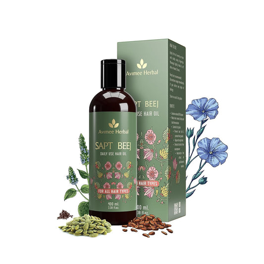 Avimee Herbal Sapt Beej Hair Oil 7 Oils In One Non Sticky & Non Greasy Hair Oil Stronger Hair, Nourished Scalp With Goodness of 7 Seeds 100ml