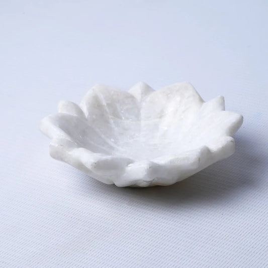 White Marble Lotus Plate Handcarved Bowl