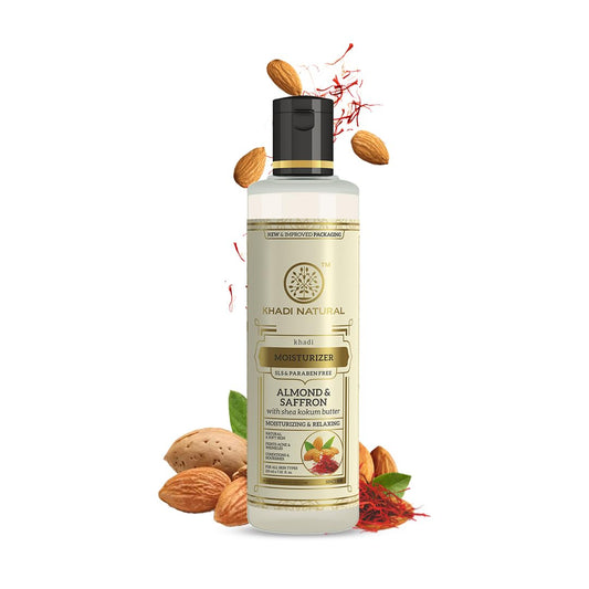 Khadi Natural Almond and Saffron Herbal Moisturizer with Shea Kokum Butter, SLS and Paraben Free, 210ml