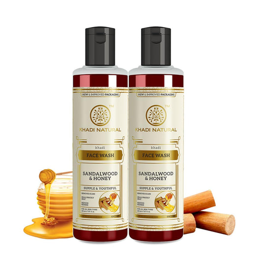 Khadi Natural Herbal Sandal and Honey Herbal Face Wash, 210ml - Pack of 2