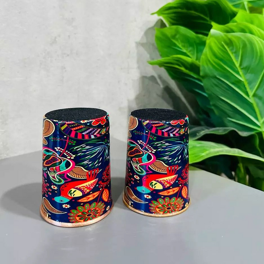Copper Meenakari Printed Water Glass - 300ml - Pack of 2
