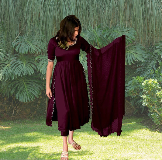 Rayon With Embroidery Design Work Anarkali Kurta With Dupatta