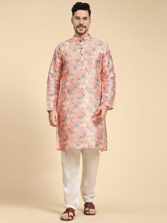 Men's Full Stitched Cotton With Beautiful Print Work Kurta Pajama Set