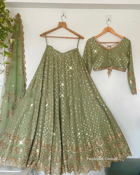 Green Sequence Work Lehenga Wedding Wear