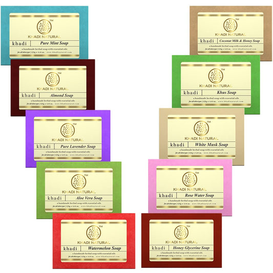 Khadi Natural Handmade Herbal Soap Combo Assorted Natural Soap Gift Set, Enriched With Essential Oils, 125 G (Pack Of 10)