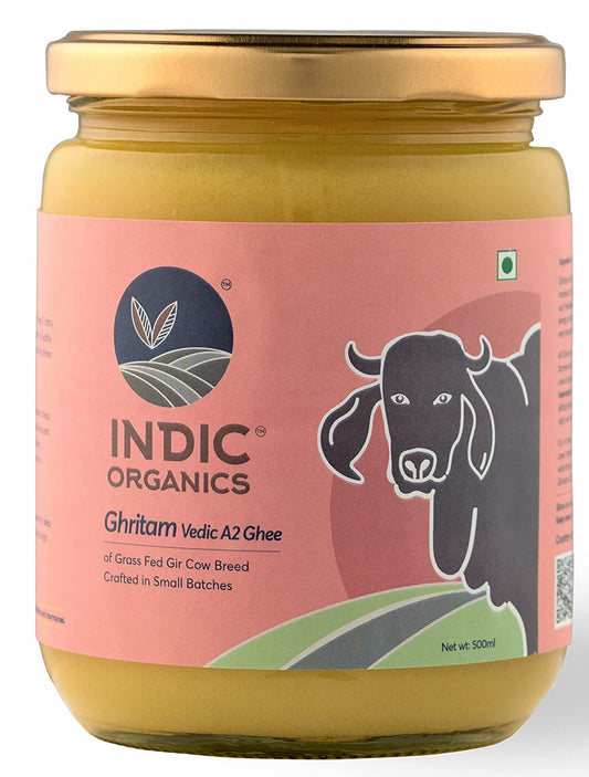Indic Organics Gir Cow's A2 Ghee - 500 ml - Pack of 1