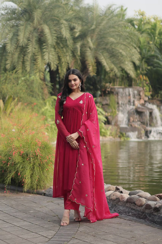 Faux Blooming Embroidery Work Top Bottom & Dupatta