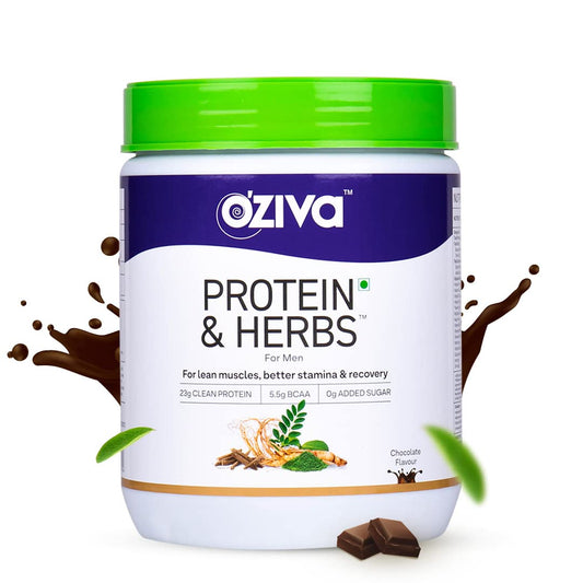 OZiva Protein & Herbs for Men - Chocolate - 500 gm (16 Servings)