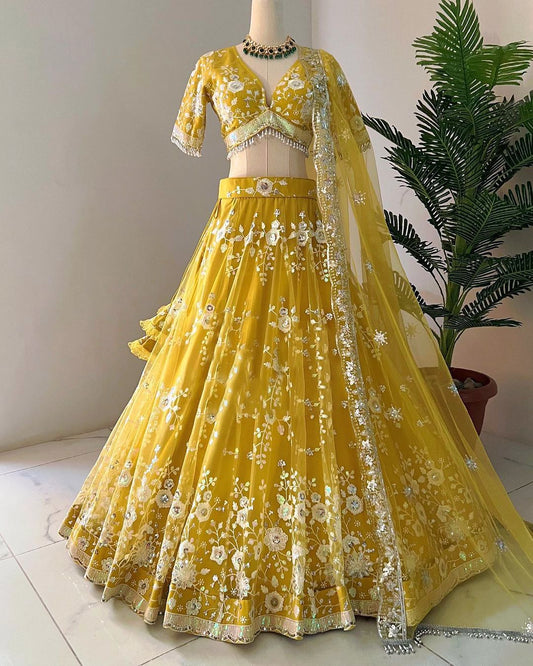 Soft Net Thread Sequence Work Lehenga Blouse Dupatta