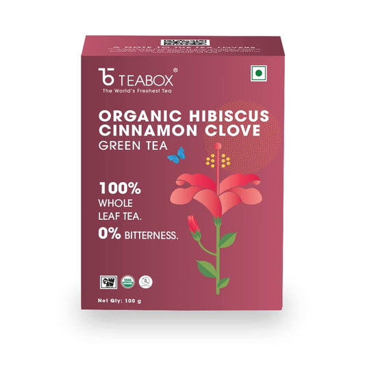 Teabox Organic Hibiscus Cinnamon Clove Green Tea Loose Leaves - 100 gm