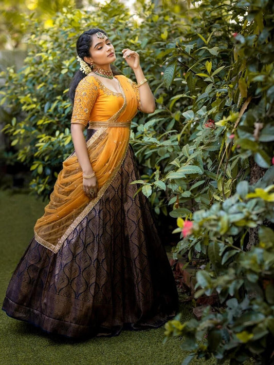 Kanjivaram Silk Pure Zari Halff Saree Lehenga Blouse Dupatta