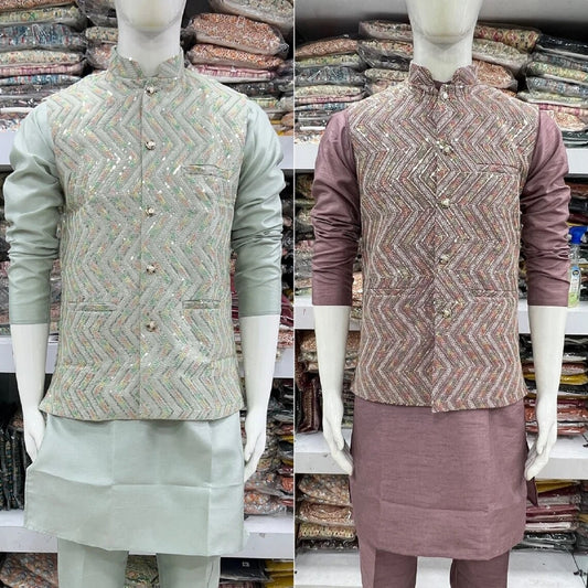 Traditional Wear Kurta Pajama With Koti Banglori Silk Men Kurta 16-IN12