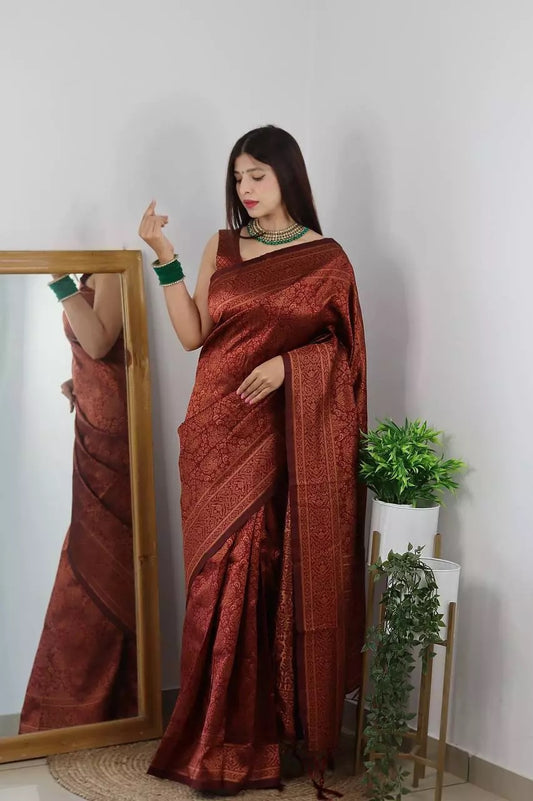 Banarasi Soft Silk Jacquard Border Saree With Unstitched Blouse