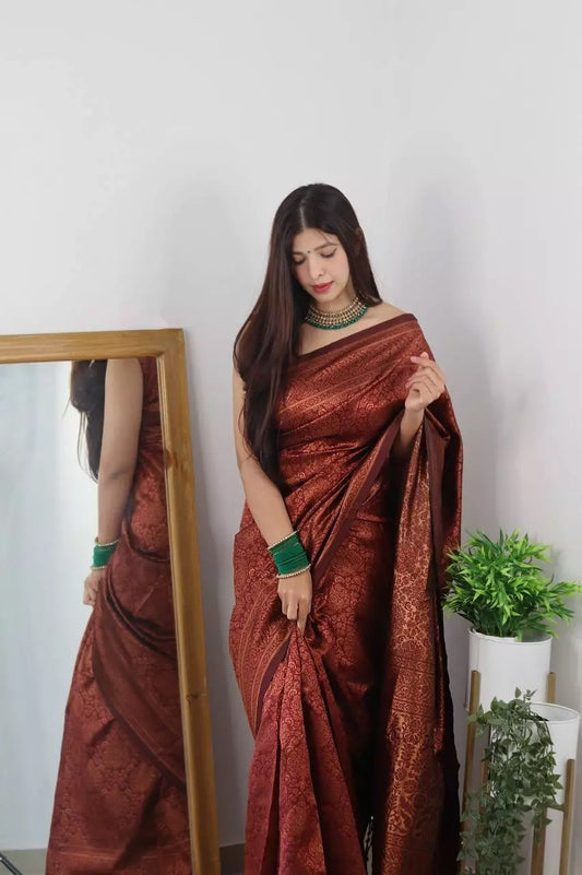 Banarasi Soft Silk Jacquard Border Saree With Unstitched Blouse