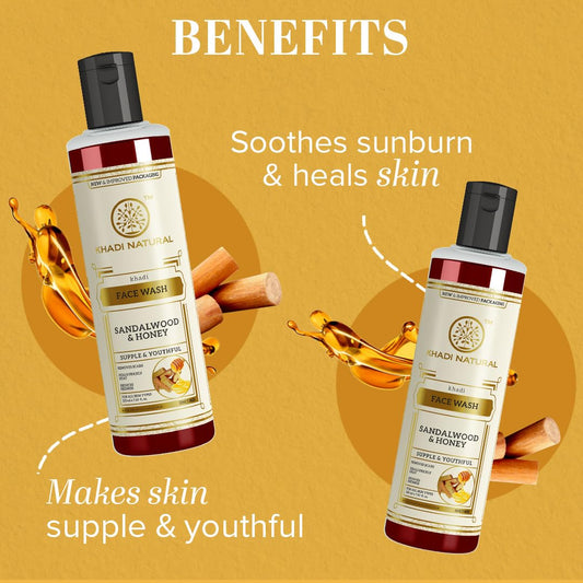 Khadi Natural Herbal Sandal and Honey Herbal Face Wash, 210ml - Pack of 2