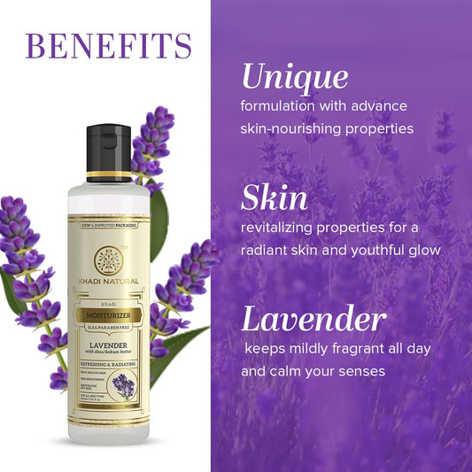 KHADI NATURAL Lavender Herbal Moisturizer With Shea Kokum Butter, SLS and Paraben Free, 210 ml