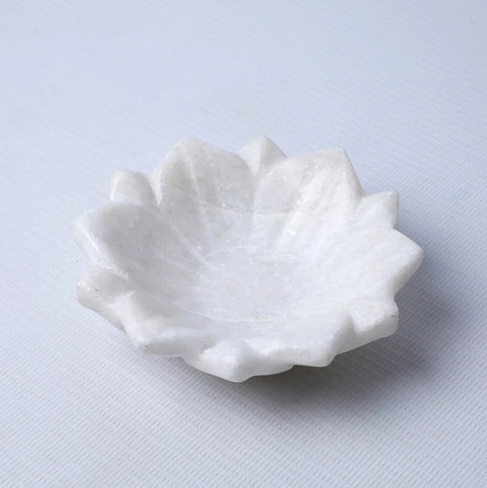 White Marble Lotus Plate Handcarved Bowl