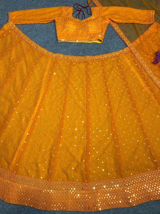 Faux Georgette With 9 MM Sequence Work Lehenga Blouse With Dupatta